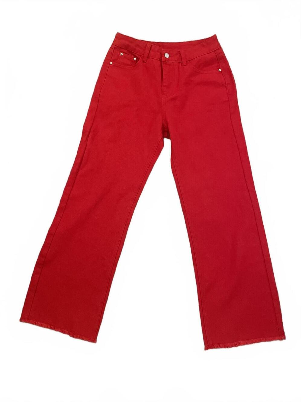 Cider Wide Leg Jeans Women's Medium Frayed Hem Red Cotton - Picture 8 of 9